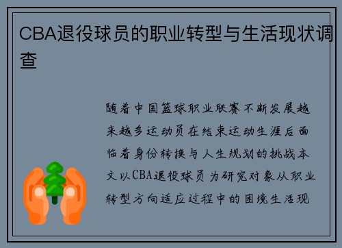 CBA退役球员的职业转型与生活现状调查